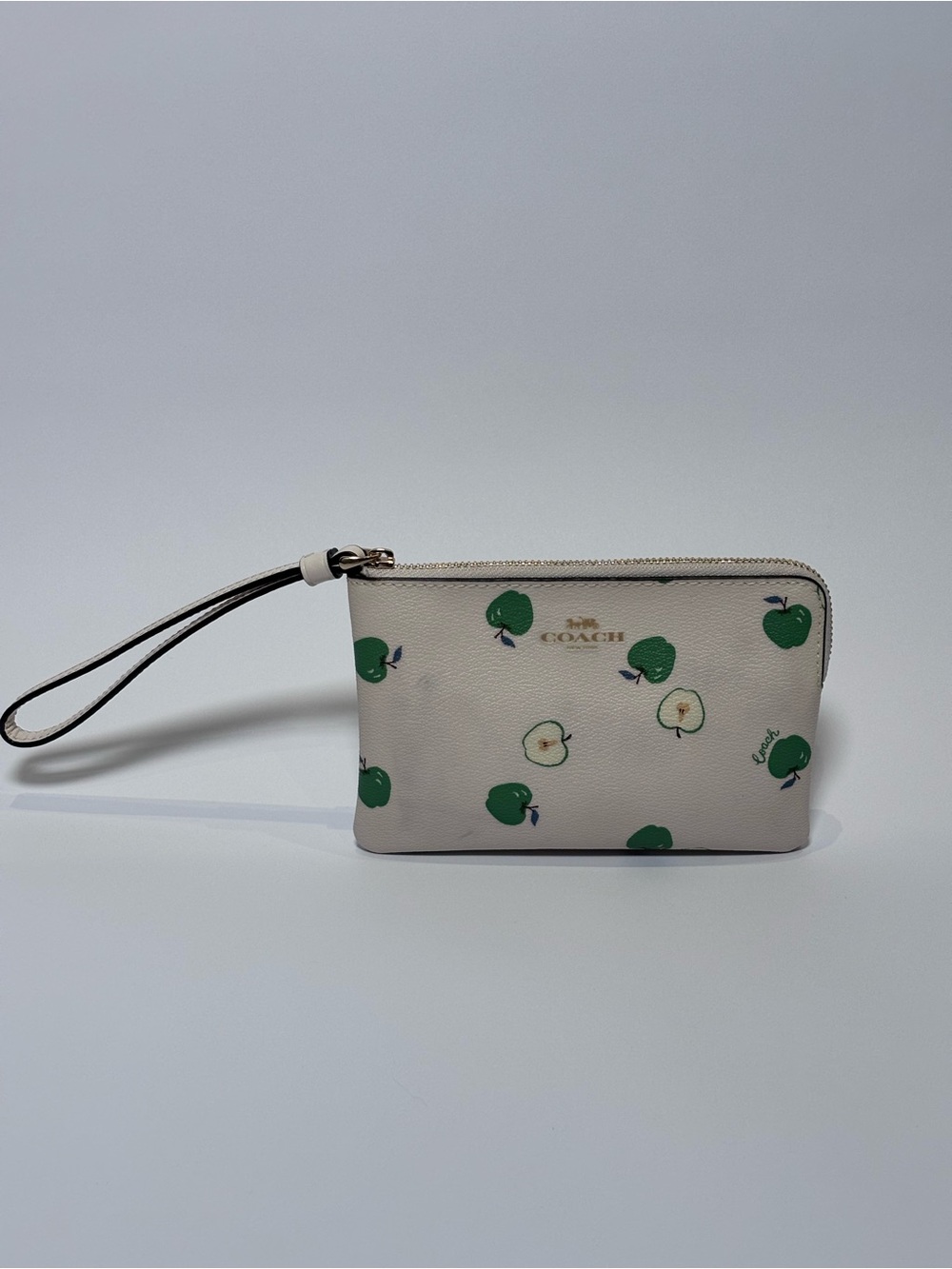 Coach Cream Wristlet with Green Apple Print